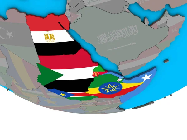 Nordeste África Com Bandeiras Nacionais Embutidas Simples Globo Político Ilustração — Fotografia de Stock