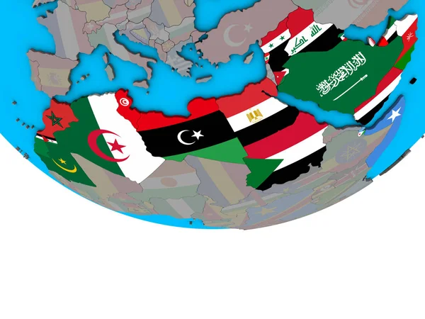 Ligue Arabe Avec Des Drapeaux Nationaux Intégrés Sur Simple Globe — Photo
