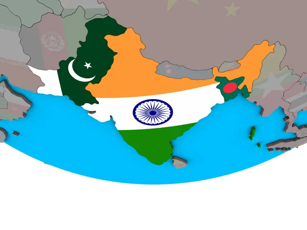 Inde Britannique Avec Des Drapeaux Nationaux Intégrés Sur Simple Globe — Photo