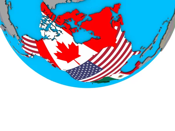 Nafta Medlemsstater Med Inbäddade Nationsflaggor Enkla Politiska Klot Illustration — Stockfoto