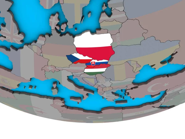 维谢格拉德集团在简单的政治3D 地球上嵌入国旗 — 图库照片