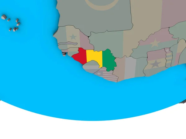 Guinea Con Bandiera Nazionale Incorporata Sul Semplice Globo Politico Illustrazione — Foto Stock