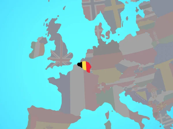 Belgien Med Flagga Blå Politiska Jordglob Illustration — Stockfoto