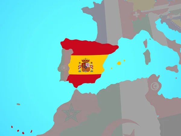 Испания Государственным Флагом Голубом Политическом Глобусе Иллюстрация — стоковое фото