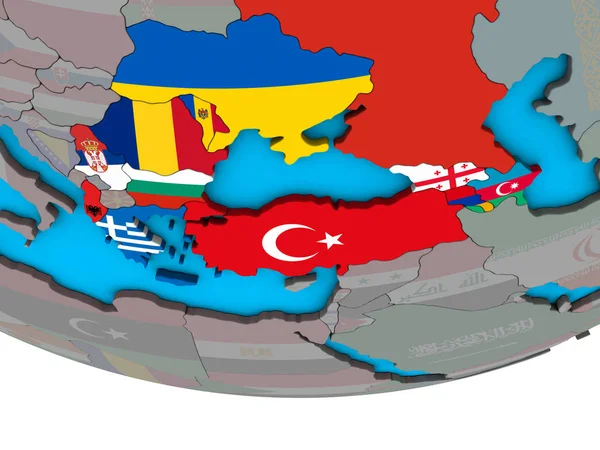 Țările Bsec Steaguri Naționale Încorporate Glob Politic Simplu Ilustrație — Fotografie, imagine de stoc