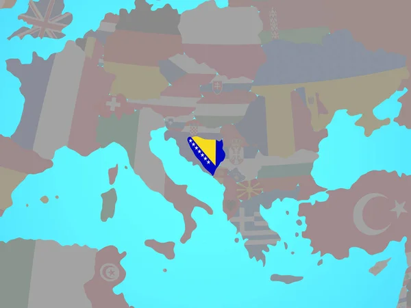Bosnien Och Hercegovina Med Flagga Blå Politiska Jordglob Illustration — Stockfoto