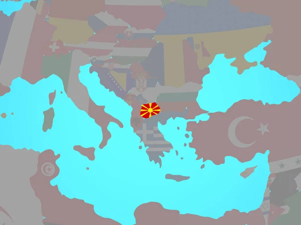 Makedonien Med Flagga Blå Politiska Jordglob Illustration — Stockfoto