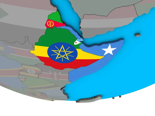 Africký Roh Vloženými Státní Vlajky Jednoduché Politické Glóbu Obrázek — Stock fotografie