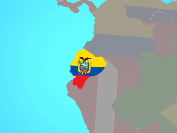 Ecuador Con Bandera Nacional Globo Político Azul Ilustración — Foto de Stock