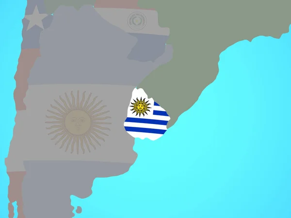 Uruguay National Flag Blue Political Globe Illustration — Stock Photo, Image