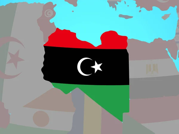 Libië Met Nationale Vlag Blauwe Politieke Wereldbol Illustratie — Stockfoto