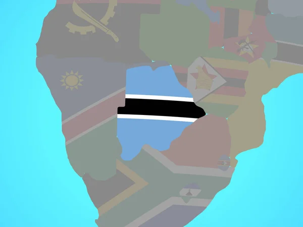 Botsvana Mavi Siyasi Dünya Üzerinde Ulusal Bayrak Ile Çizim — Stok fotoğraf