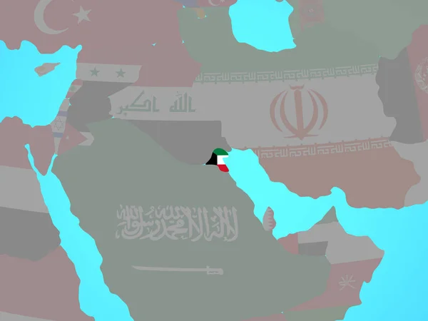 Kuvajt Národní Vlajkou Modré Politické Zeměkouli Obrázek — Stock fotografie