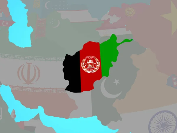 青の政治世界の国旗とアフガニスタン イラストレーション — ストック写真