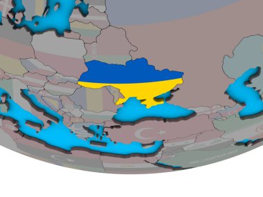 Ukrayna ile basit siyasi 3d dünya üzerinde katıştırılmış ulusal bayrak. 3D çizim.