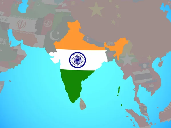 青の政治世界の国旗とインド イラストレーション — ストック写真