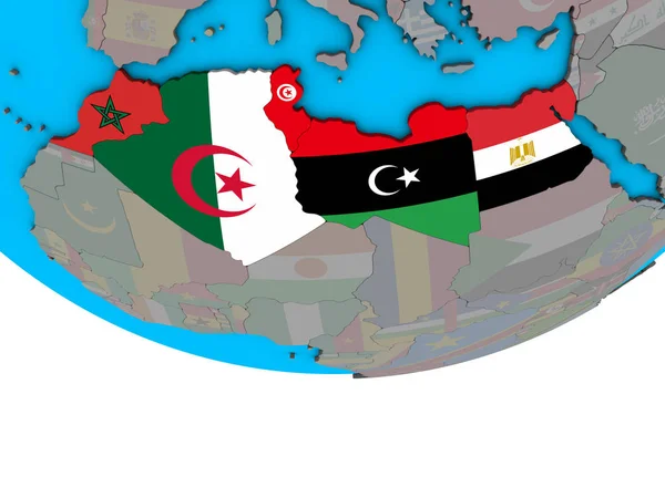 Noord Afrika Met Ingesloten Nationale Vlaggen Eenvoudige Politieke Globe Illustratie — Stockfoto