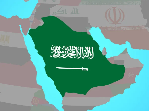 Arabie Saoudite Avec Drapeau National Sur Globe Politique Bleu Illustration — Photo
