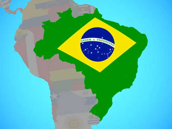 Brasil Con Bandera Nacional Globo Político Azul Ilustración — Foto de Stock
