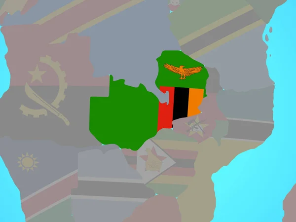 Zambia Med Flagga Blå Politiska Jordglob Illustration — Stockfoto