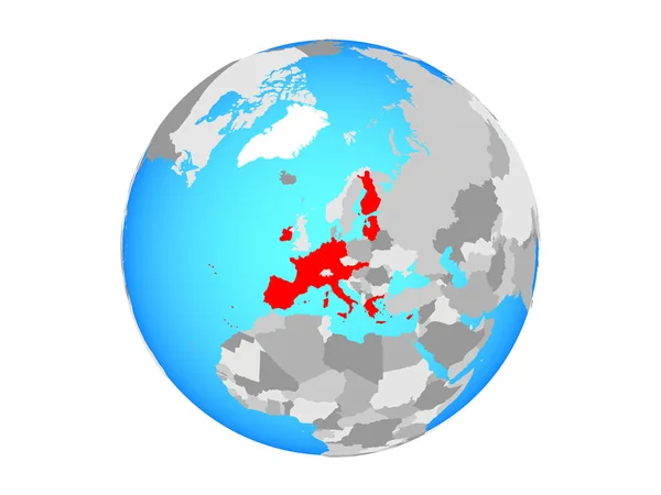 Страны Члены Еврозоны Голубом Политическом Глобусе Иллюстрация Белом Фоне — стоковое фото