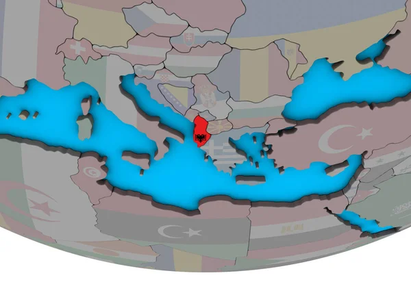 Албания Встроенным Национальным Флагом Простом Политическом Глобусе Иллюстрация — стоковое фото