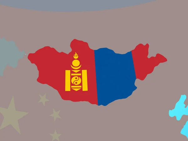 Mongoliet Med Flagga Blå Politiska Jordglob Illustration — Stockfoto