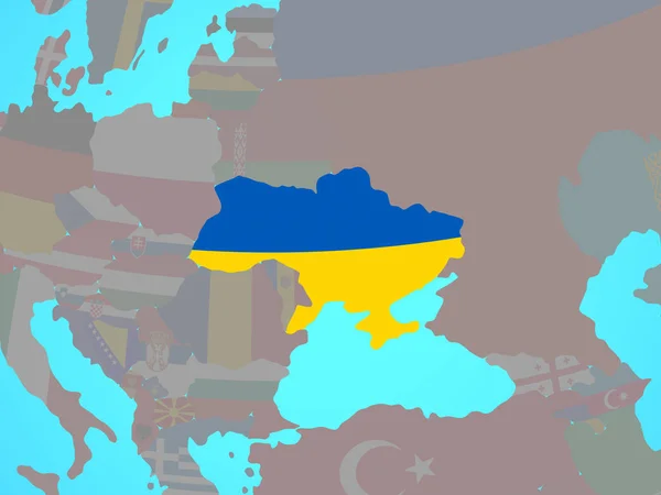 Ukraine Mit Nationalflagge Auf Blauem Politischen Globus Illustration — Stockfoto