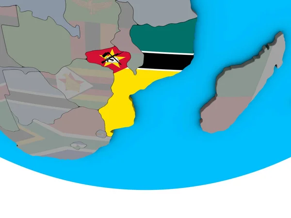 Mosambik Mit Eingebetteter Nationalflagge Auf Einem Einfachen Politischen Globus Illustration — Stockfoto
