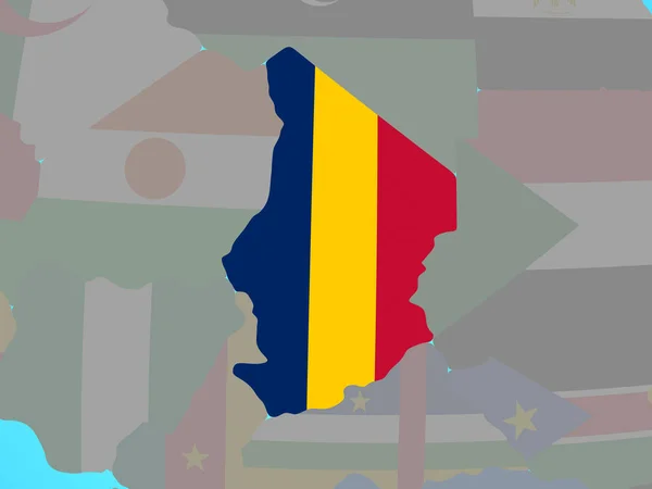 Tchad Med Flagga Blå Politiska Jordglob Illustration — Stockfoto