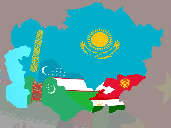 青の政治世界の国旗と中央アジア イラストレーション — ストック写真