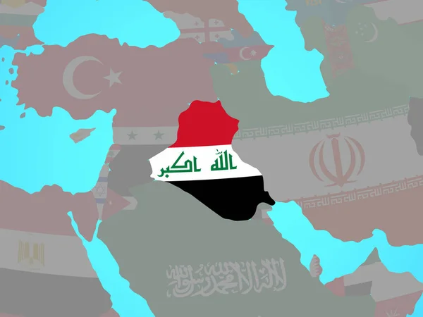 Iraque Com Bandeira Nacional Globo Político Azul Ilustração — Fotografia de Stock
