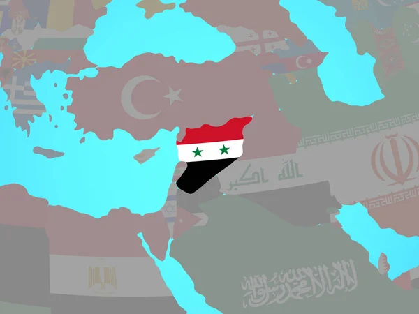 Syrien Med Flagga Blå Politiska Jordglob Illustration — Stockfoto
