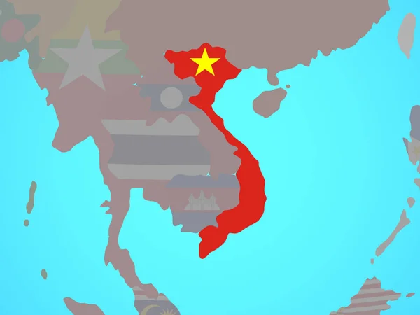 Vietname Com Bandeira Nacional Globo Político Azul Ilustração — Fotografia de Stock