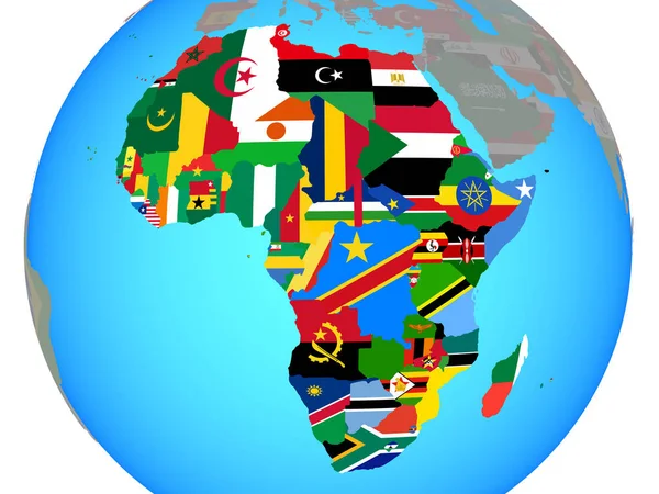 África Com Bandeiras Nacionais Globo Político Azul Ilustração — Fotografia de Stock