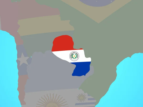 Paraguay Avec Drapeau National Sur Globe Politique Bleu Illustration — Photo