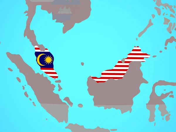 Malasia Con Bandera Nacional Globo Político Azul Ilustración —  Fotos de Stock