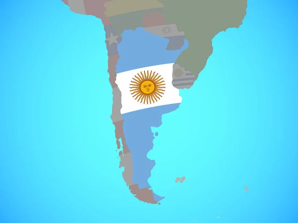 阿根廷与国旗在蓝色政治地球 — 图库照片