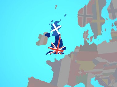 İskoçya Ulusal bayrak mavi siyasi dünya üzerinde. 3D çizim.