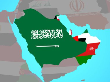 Mavi siyasi dünya Ulusal bayrakları ile Ccasg ülke. 3D çizim.