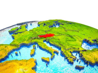 Avusturya görünür ülkelerle 3d dünya ve mavi okyanus dalgaları ile. 3D çizim.