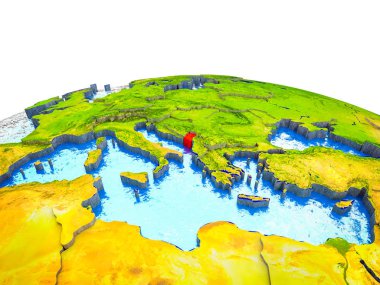 Karadağ görünür ülkelerle 3d dünya ve dalgalar ile mavi okyanus üzerinde. 3D çizim.