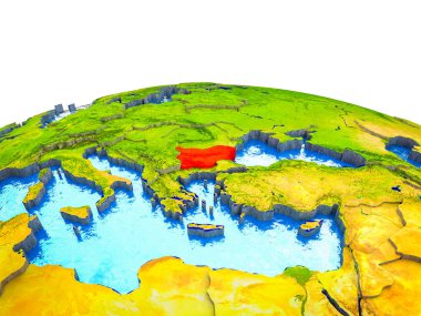 Bulgaristan görünür ülkelerle 3d dünya ve mavi okyanus dalgaları ile. 3D çizim.