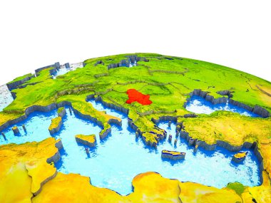 Sırbistan görünür ülkelerle 3d dünya ve mavi okyanus dalgaları ile. 3D çizim.