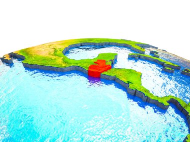 Guatemala 3d dünya görünür ülkelerle ve mavi okyanus dalgaları ile. 3D çizim.