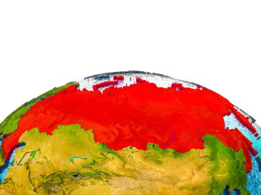 Rusya görünür ülkelerle 3d dünya ve mavi okyanus dalgaları ile. 3D çizim.