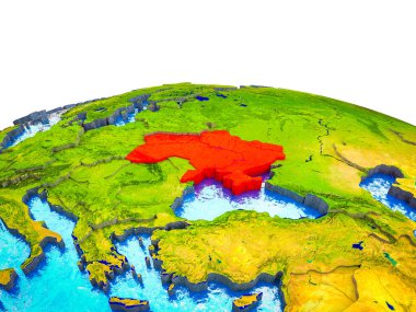 Ukrayna görünür ülkelerle 3d dünya ve mavi okyanus dalgaları ile. 3D çizim.