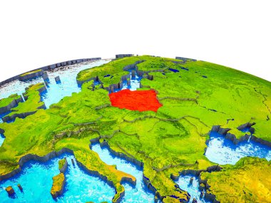 Polonya görünür ülkelerle 3d dünya ve mavi okyanus dalgaları ile. 3D çizim.
