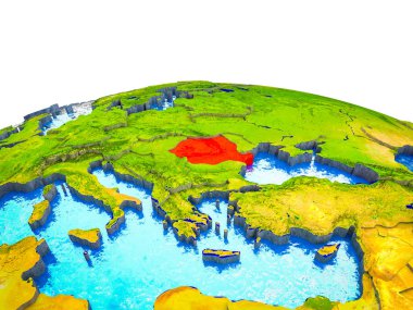 Romanya görünür ülkelerle 3d dünya ve mavi okyanus dalgaları ile. 3D çizim.