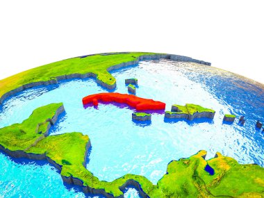 Küba görünür ülkelerle 3d dünya ve mavi okyanus dalgaları ile. 3D çizim.